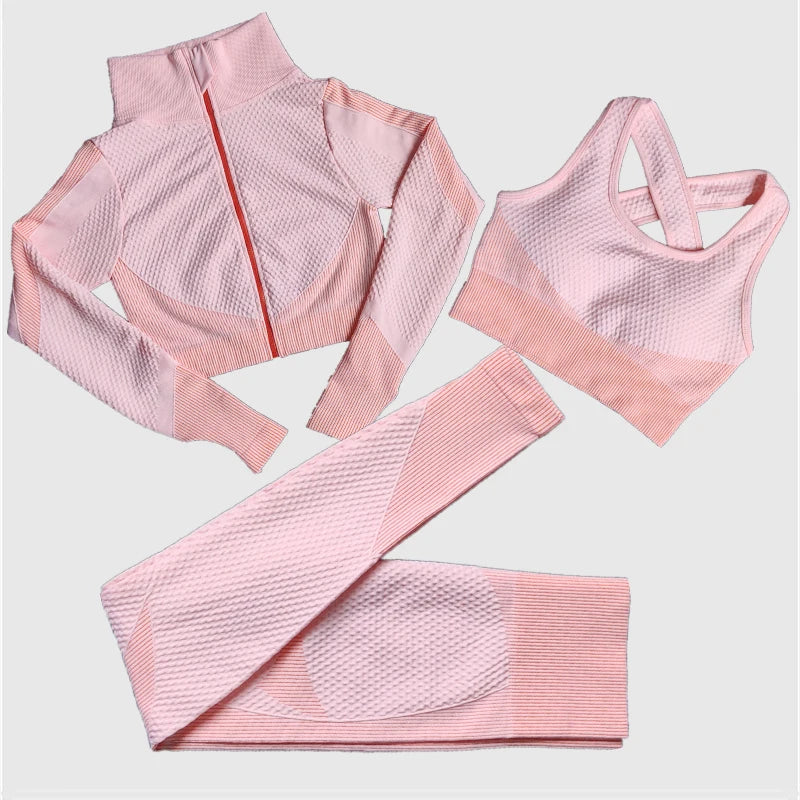 Polyester Patchwork Long Sleeve Two-Piece Yoga Set
