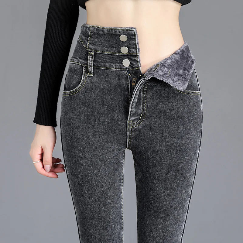 neverfunction Fleece-Lined Skinny Jeans