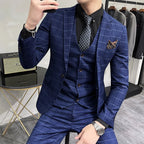 Luxury Plaid Three-Piece Groom Tuxedo