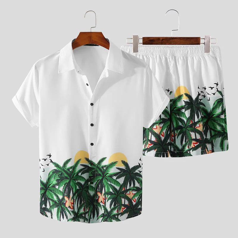 Hawaiian Lapel Print Beach Set
