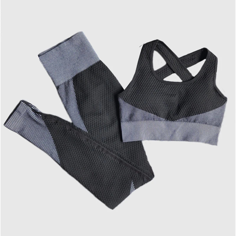 Polyester Patchwork Long Sleeve Two-Piece Yoga Set