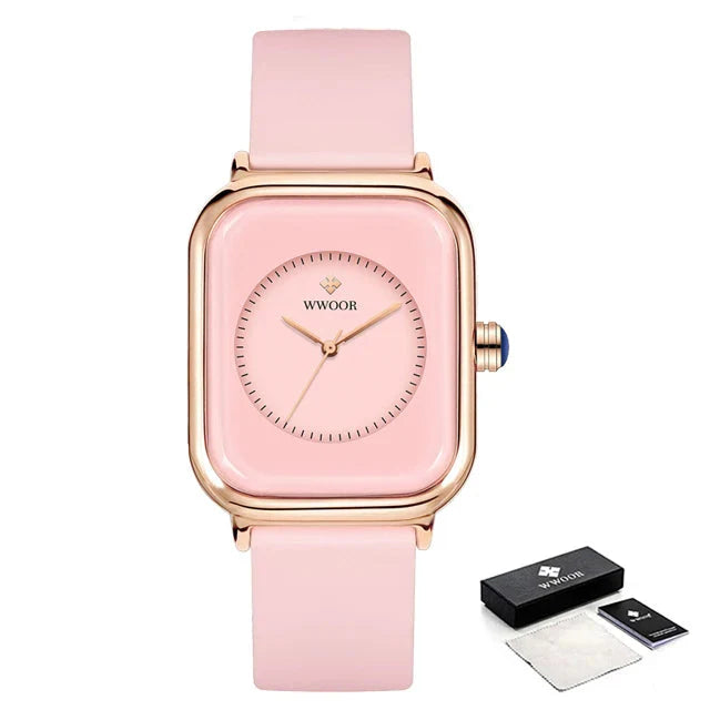 Women’s Luxury Square Quartz Watch with Silicone Band