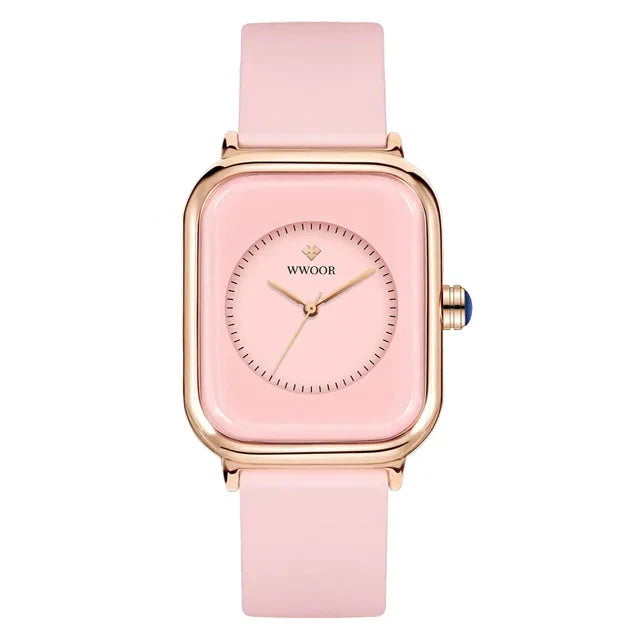 Women’s Luxury Square Quartz Watch with Silicone Band