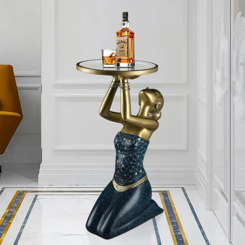 Resin Kneeling Girl Figurine with Storage Tray