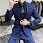 Luxury Plaid Three-Piece Groom Tuxedo