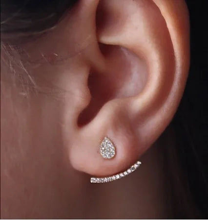 Geometric Zircon Silver Stud Earrings
