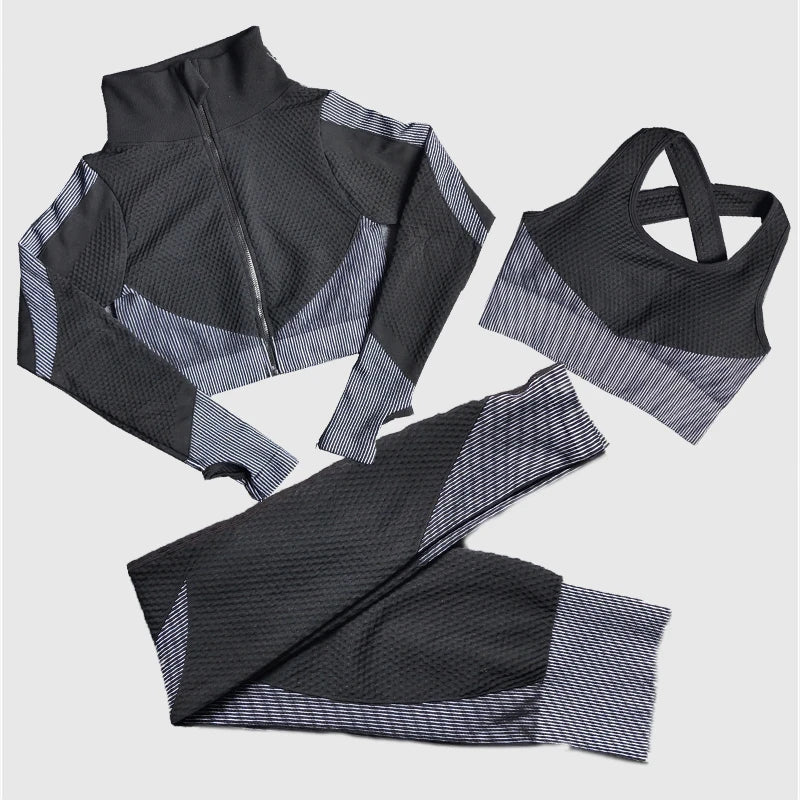 Polyester Patchwork Long Sleeve Two-Piece Yoga Set