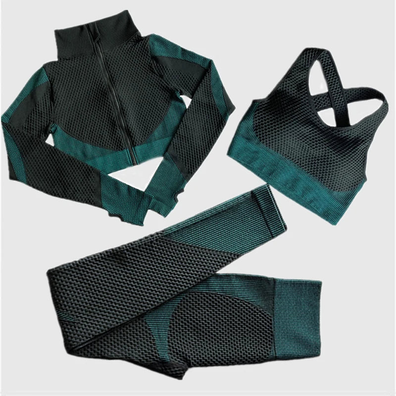 Polyester Patchwork Long Sleeve Two-Piece Yoga Set