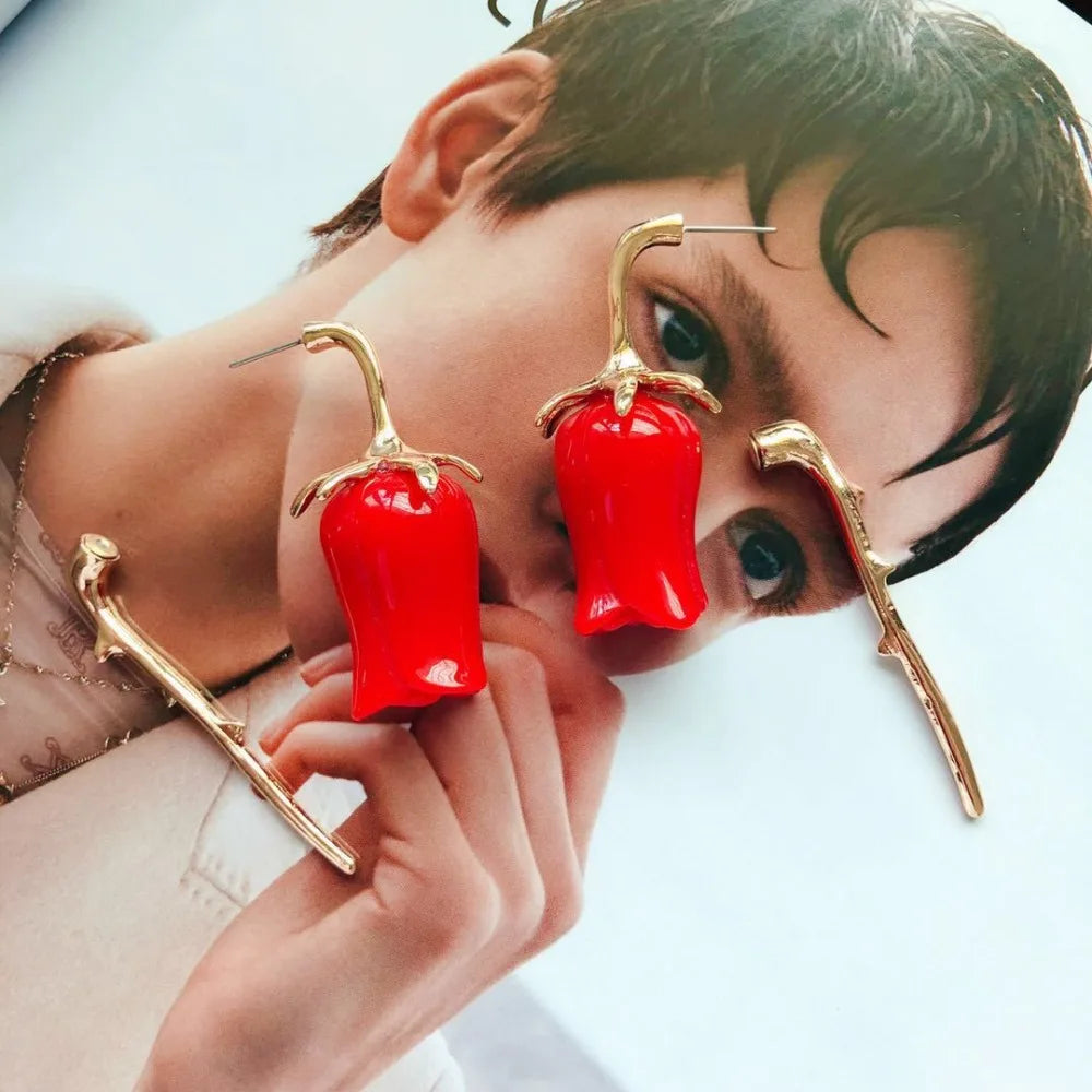 Big Red Rose Earrings