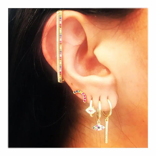 Crystal Geometric Clip Earrings