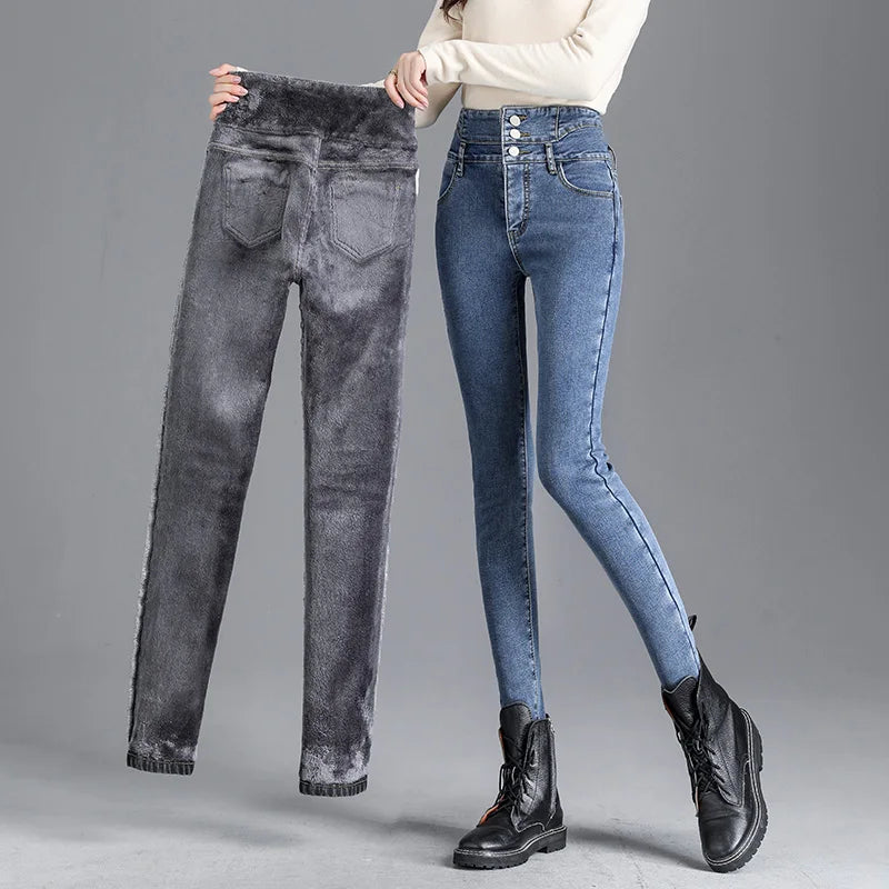 neverfunction Fleece-Lined Skinny Jeans