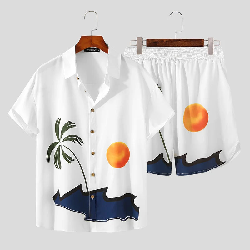 Hawaiian Lapel Print Beach Set