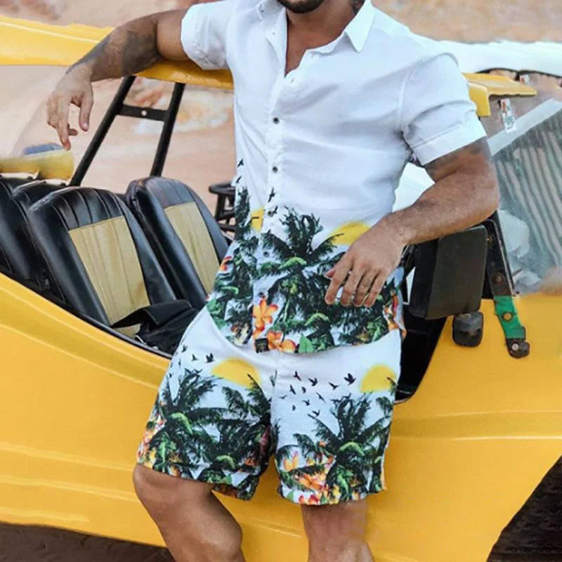 Hawaiian Lapel Print Beach Set