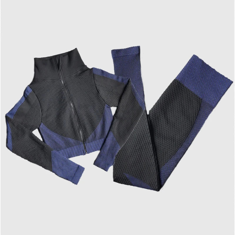 Polyester Patchwork Long Sleeve Two-Piece Yoga Set