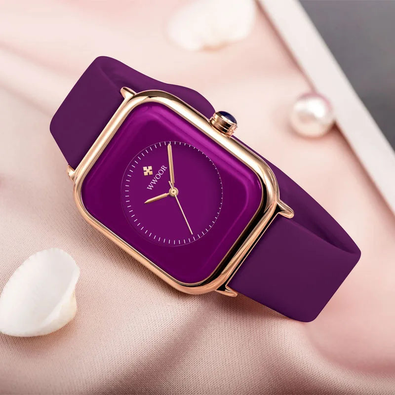 Women’s Luxury Square Quartz Watch with Silicone Band