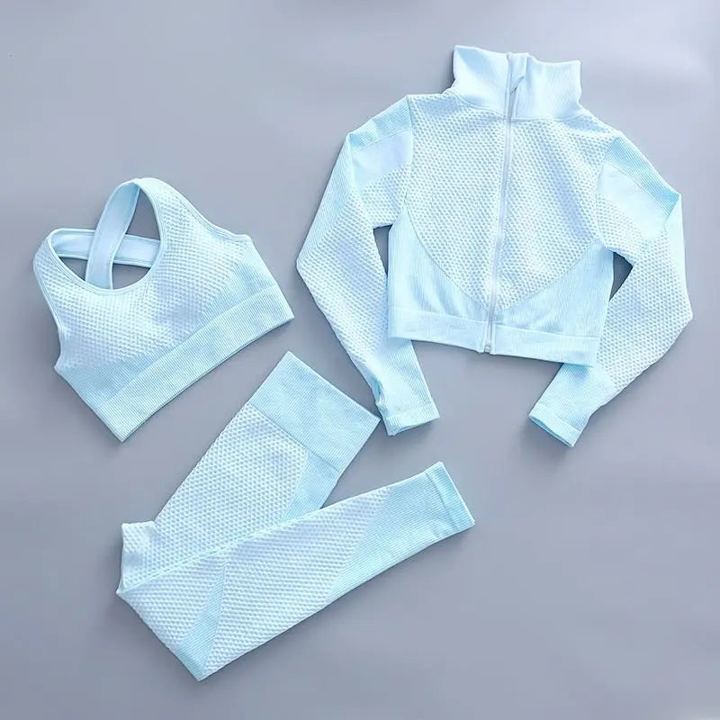 Polyester Patchwork Long Sleeve Two-Piece Yoga Set