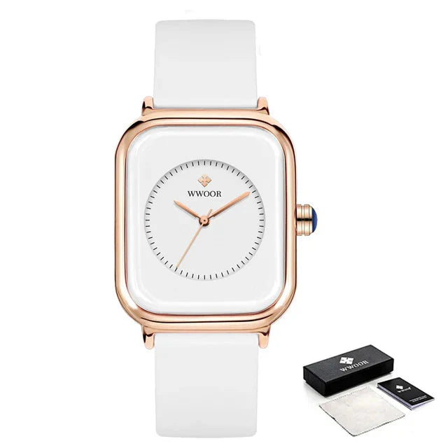 Women’s Luxury Square Quartz Watch with Silicone Band