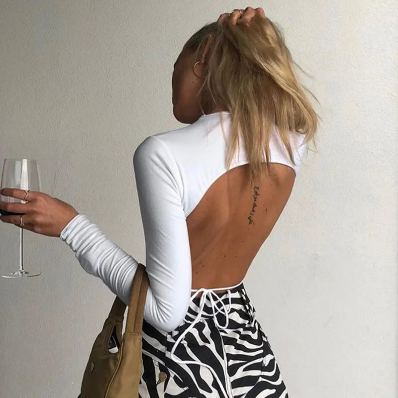 Broadcloth Solid Crew Neck Long Sleeve Crop Top