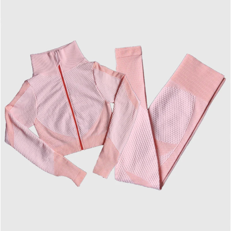 Polyester Patchwork Long Sleeve Two-Piece Yoga Set