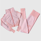 Polyester Patchwork Long Sleeve Two-Piece Yoga Set