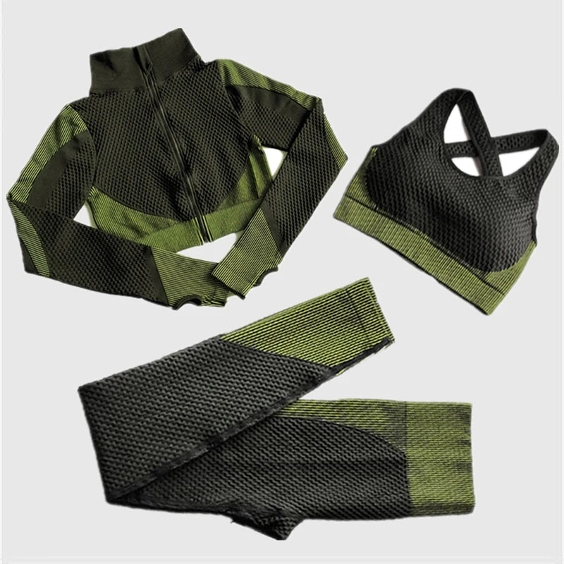 Polyester Patchwork Long Sleeve Two-Piece Yoga Set