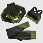Polyester Patchwork Long Sleeve Two-Piece Yoga Set
