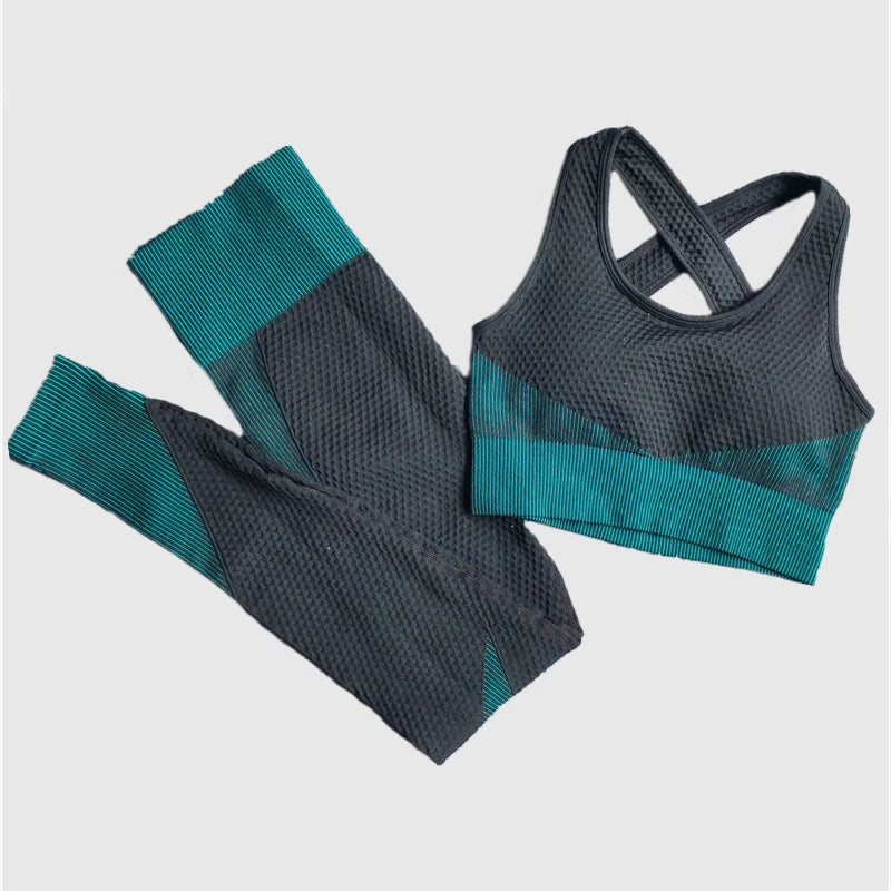 Polyester Patchwork Long Sleeve Two-Piece Yoga Set