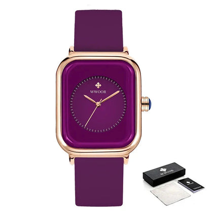 Women’s Luxury Square Quartz Watch with Silicone Band