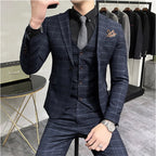 Luxury Plaid Three-Piece Groom Tuxedo
