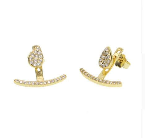Geometric Zircon Silver Stud Earrings