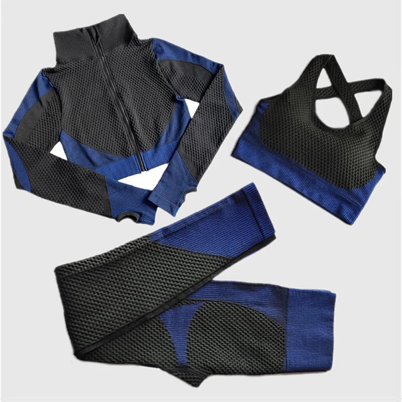 Polyester Patchwork Long Sleeve Two-Piece Yoga Set