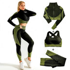 Polyester Patchwork Long Sleeve Two-Piece Yoga Set