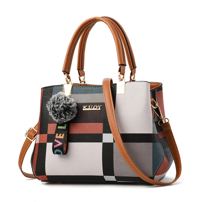 Plaid PU Leather Crossbody Handbag