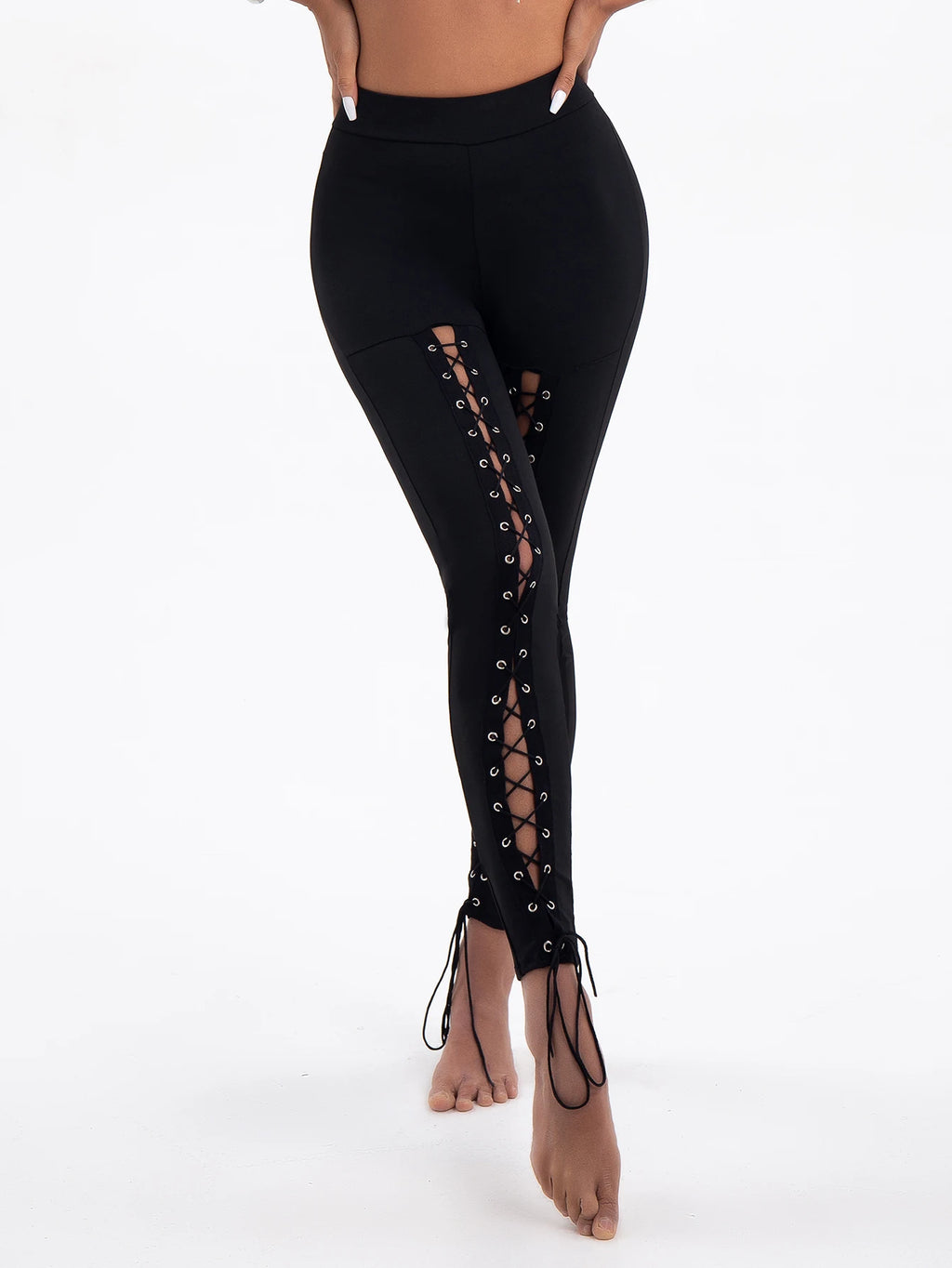 Hollow-Out Lace-Up Slim Shorts