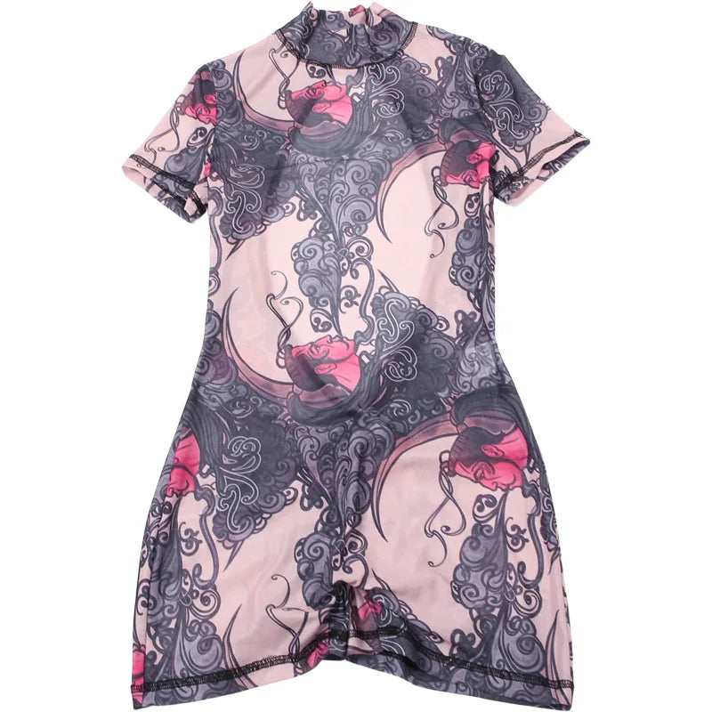 Sheer Mesh Backless Romper