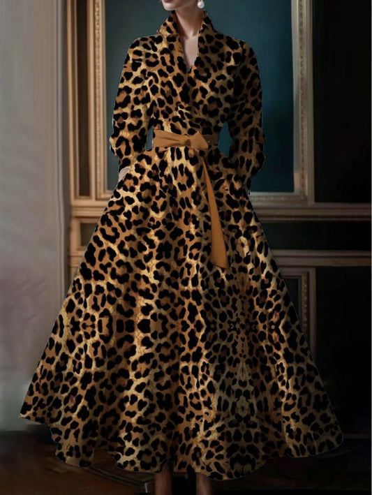 Boho Leopard Print Maxi Shirt Dress