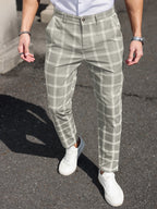 Plaid Tapered Cropped Dress Trousers