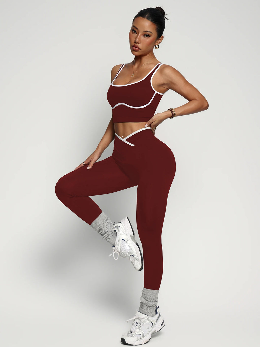 Blended Patchwork Pullover Slim Fit Two-Piece Yoga Set