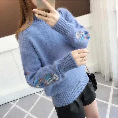 Embroidered Sleeve Knit Pullover