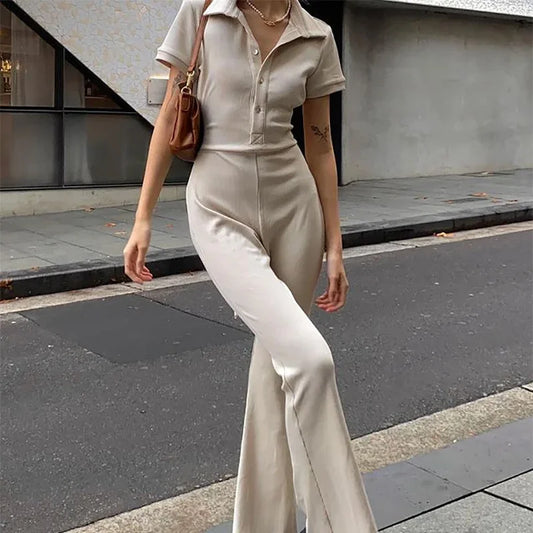 Polo Collar Flare Jumpsuit