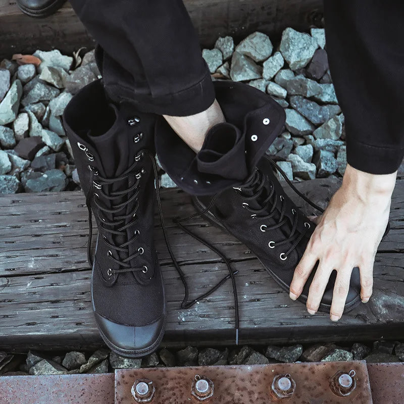YBQJOO Canvas High-Top Ankle Boots