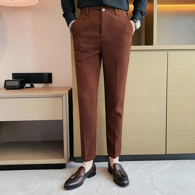 Waffle Stretch Slim Formal Trousers
