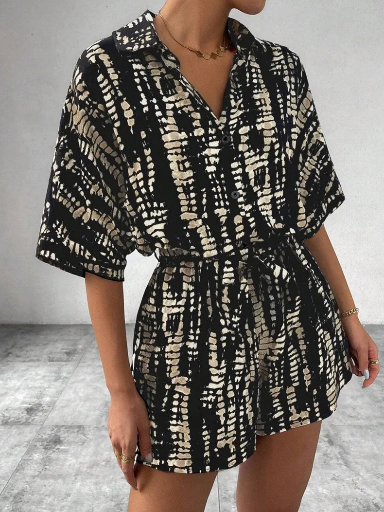 Geometric Print Loose-Fit Commuter Romper