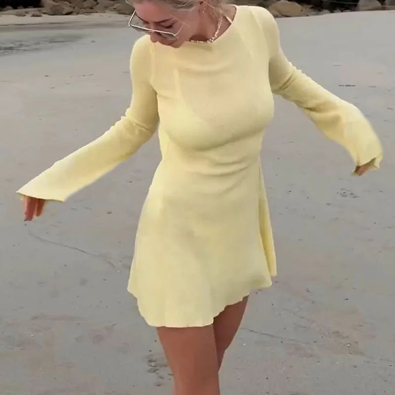 Backless Long Sleeve Mini Dress