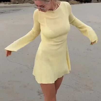 Backless Long Sleeve Mini Dress