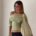 Polyester Solid Asymmetric Collar True-To-Size Fit Top