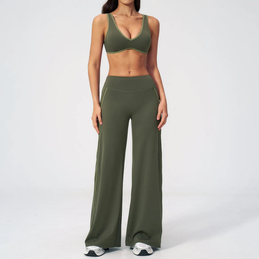 Nylon Striped Sleeveless True-To-Size Fit Two-Piece Yoga Set
