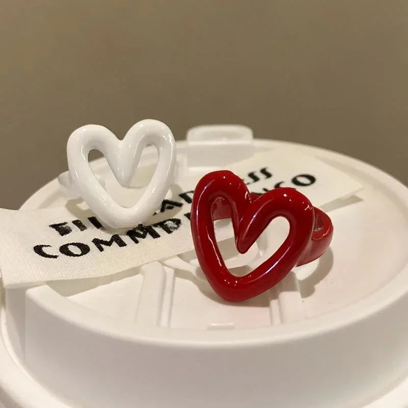 White Red Heart Ring