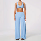 Nylon Striped Sleeveless True-To-Size Fit Two-Piece Yoga Set
