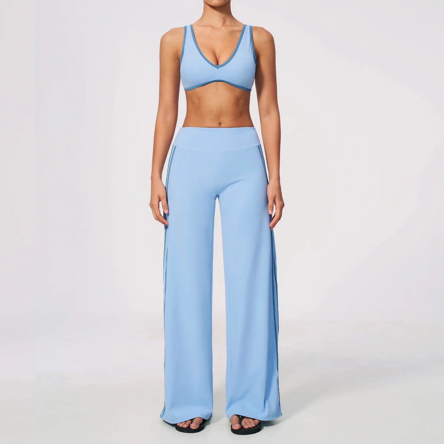 Nylon Striped Sleeveless True-To-Size Fit Two-Piece Yoga Set